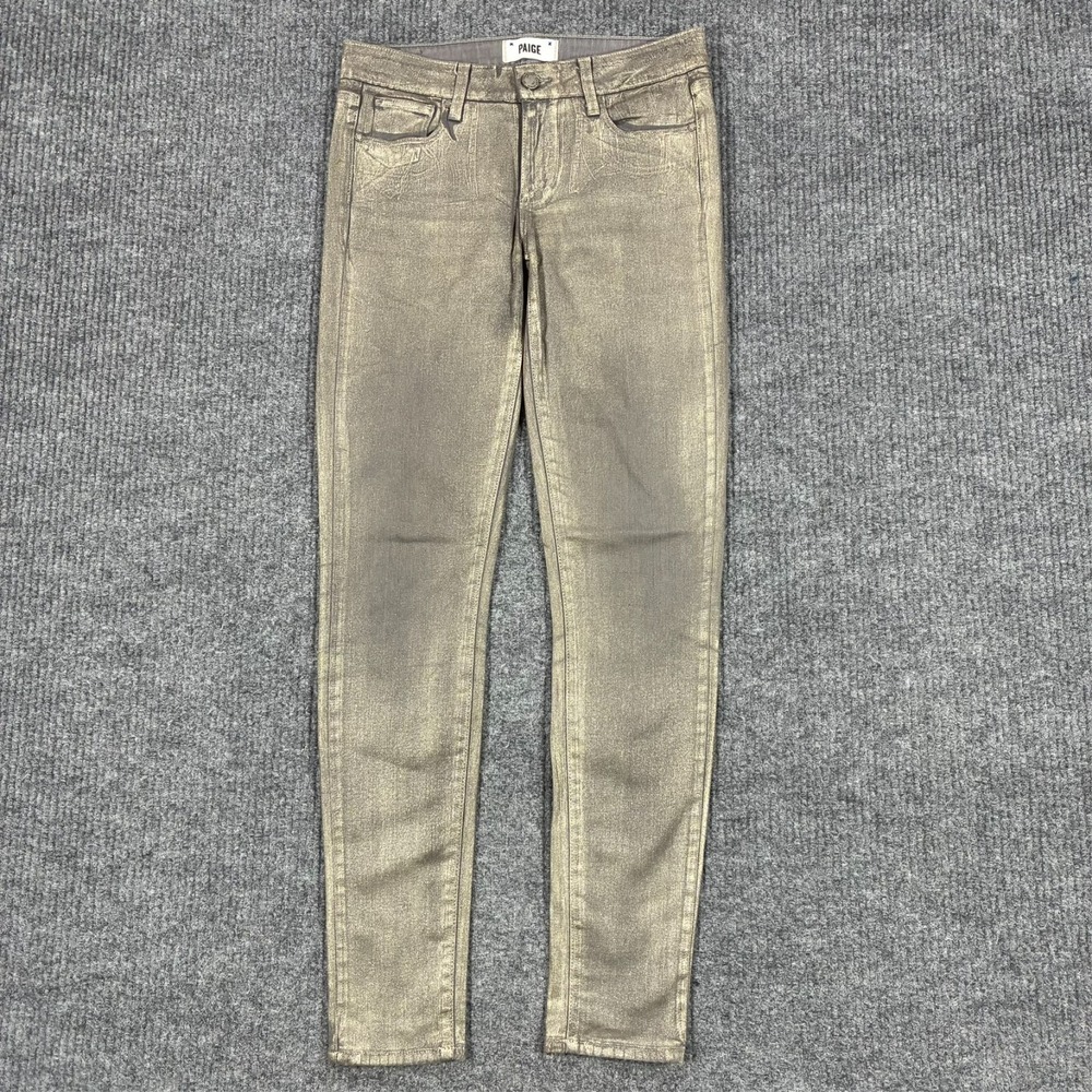 PAIGE Verdugo Ultra Skinny Jeans Womens Size 27 Metallic Gold Coated Stretch